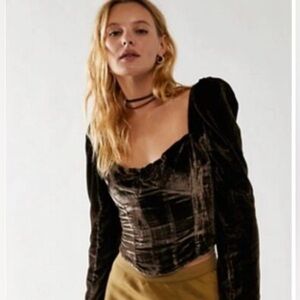 NWT Free People Cropped Corset Style Tie Back Top XS Chocolate